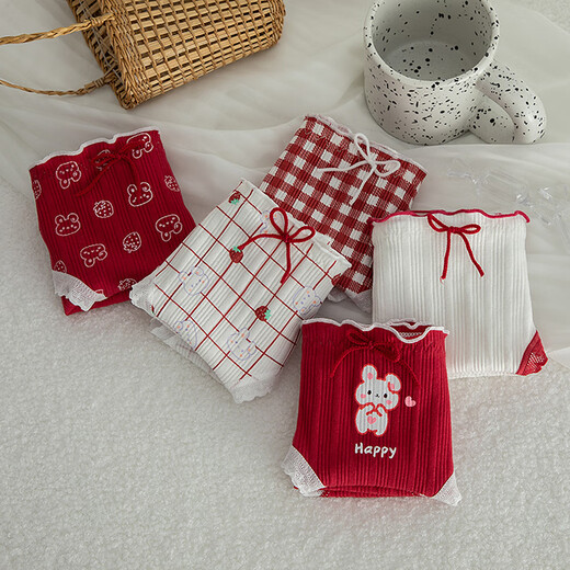 Caramella pure cotton underwear women's breathable briefs sweet and fresh women's shorts girls big children's underwear red lace cartoon style mixed color 3 pieces one size fits all (suitable for 85-120 Jin Jin equals 0.5 kg)