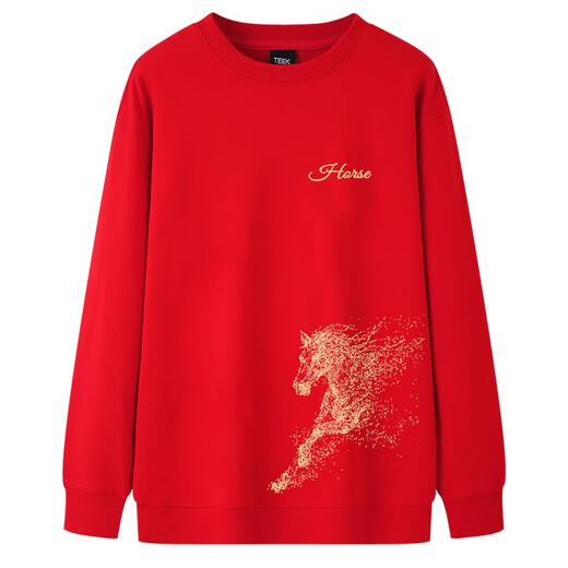 TEEK Autumn and Winter Sweater Year of the Horse Ben Ming Year Red Clothes Men's 2026 New Year's Happy New Year's Greetings Pure Cotton Top Regular Style YW2933 Red L