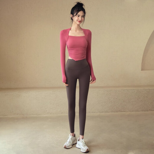 ACKDCS yoga clothes with chest pads for women, tight slimming sports long-sleeved slim tops, running fitness Pilates training clothes