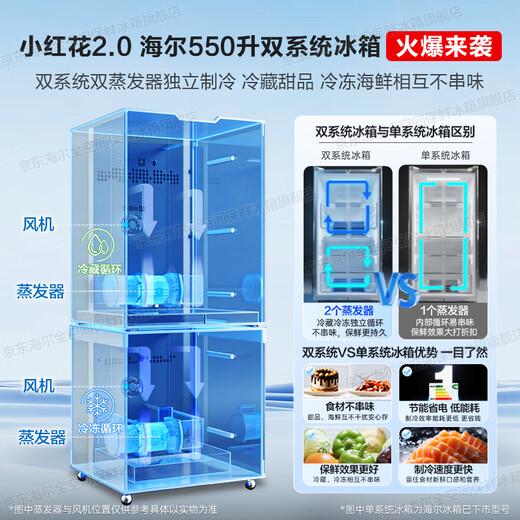 Haier 550 liter dual system refrigerator new product Xiaohonghua 2.0 cross four-door first-class energy-efficient energy-saving air-cooled frost-free household ALP ultra-clean system large-capacity refrigerator dual-system dual cycle + ALP ultra-clean five-effect in one + new first-class dual frequency conversion