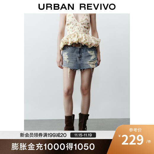 UR2025 new autumn women's design ripped culottes style denim shorts UYV850098 blue 25