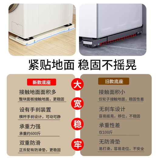 El marco de la base de la lavadora Liofeng se puede levantar, mover, antideslizante y a prueba de golpes, pulsador de rodillo, refrigerador, estante de almacenamiento de polea universal, blanco 550 * 120 * 30 mm