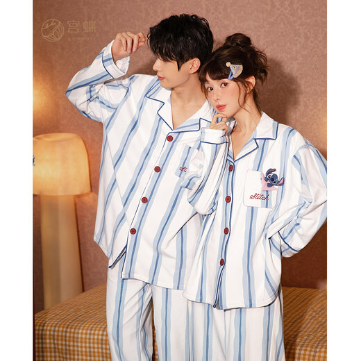 Gongdie Thermal Storage Disney Stitch Autumn and Winter Couple Pajamas Women's Warm Island Velvet Men's Home Clothes