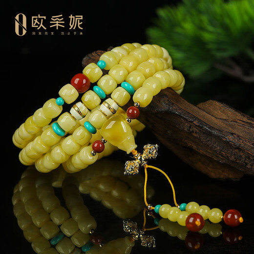 OUCERNY Beeswax Bracelet Collection of Old-fashioned Abacus Beads Natural Raw Stones 108 White Flowers Full of Honey and Southern Red Bracelet