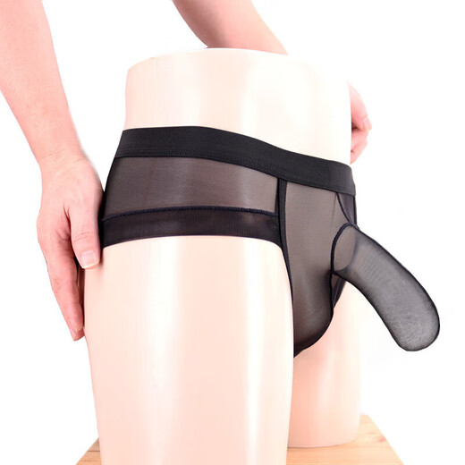 Men's sexy underwear, special airplane thong for men and women masturbating, transparent JJ gun egg separation bag, black see-through 1
