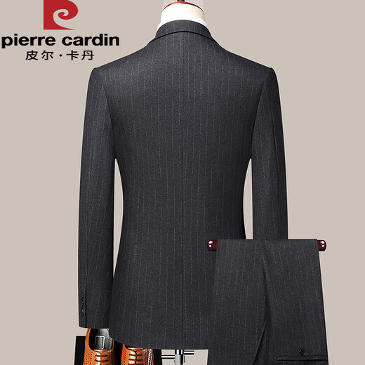 Pierre Cardin 2025 Spring and Autumn New Men's Business Casual Suit Suit Black Gray Vertical Stripe Professional Suit Jacket Black Gray Suit 2XL 185