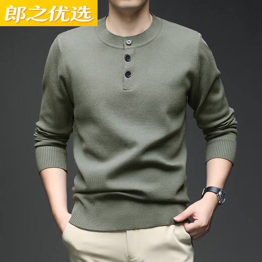 丨Lilang丨Men's cashmere sweater Henry collar cardigan autumn and winter thickened casual men's round neck sweater woolen sweater black M 165 (100-120Jin Jin equals 0.5 kg)