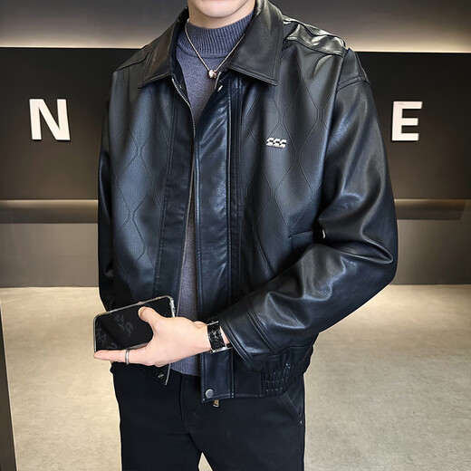 VANCL Recommended by Lei Jun 2025 Autumn New Fashion Lapel Motorcycle Leather Jacket Black Handsome Versatile Business Trend Black M