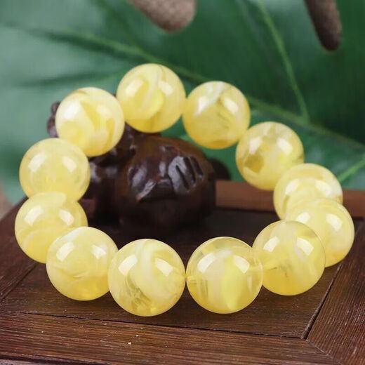 Buhesyt with national inspection certificate, natural amber beeswax bracelet, Russian material full of honey, white nectar round bead bracelet for men and women, white nectar 12mm (generous female model)