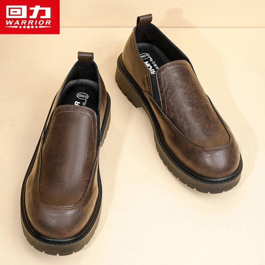 Pull back men's leather shoes 2025 autumn and winter new style slip-on soft sole men's business casual formal shoes brown 40