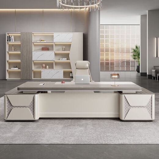 Boss desk office desk, simple and modern executive desk, light luxury office furniture, aluminum alloy with Bafangcai style decoration, 2.0 meters luxury double cabinets