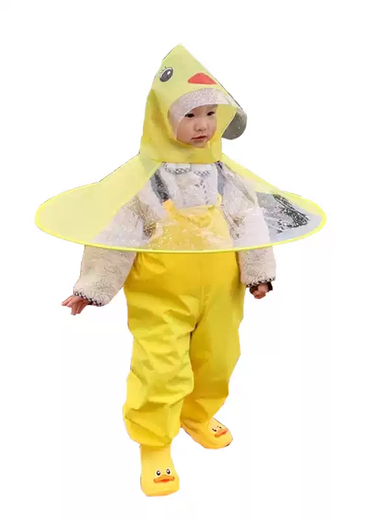 Fantasy Children's Raincoat and Rain Boots Set Little Yellow Duck Cape Style Umbrella Hat Boy 1 Year Old 2 Baby Kindergarten Girl Rain Pants Set One-piece Yellow Raincoat + Overalls Rain Boots S S