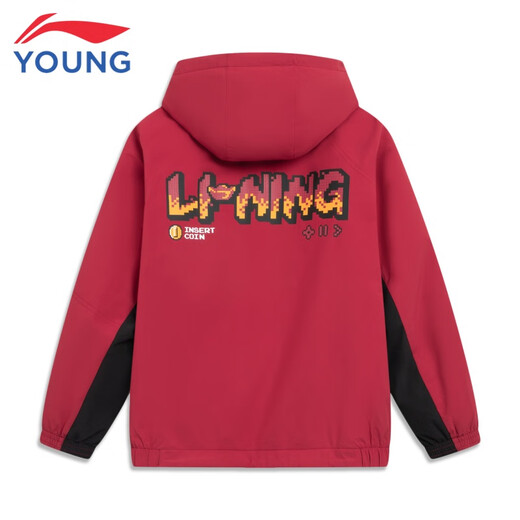 Li Ning (LI-NING) children's clothing children's jackets for men and women small and big children New Year's style plus velvet warm double-sided sports windbreaker 160YFDW073-2