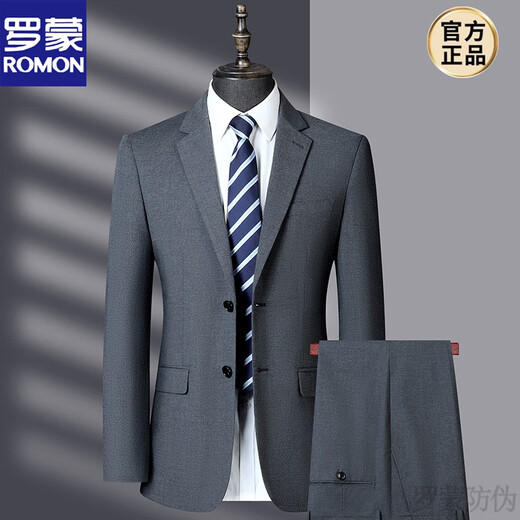 ROMON suit men's suit business casual formal suit Korean version slim groom wedding dress men's suit two-piece new product 9807 blue dark grid L 175/48