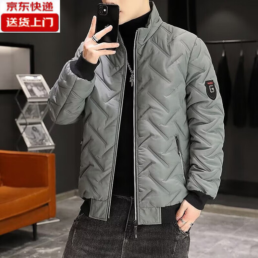 Quality cotton coat for dad in autumn and winter, plus velvet, thickened, short, warm and cold, lightweight, trendy, casual, handsome jacket for men. Good quality - thick and warm, gray 2XL. Recommended 125-145 Jin Jin is equal to 0.5 kg