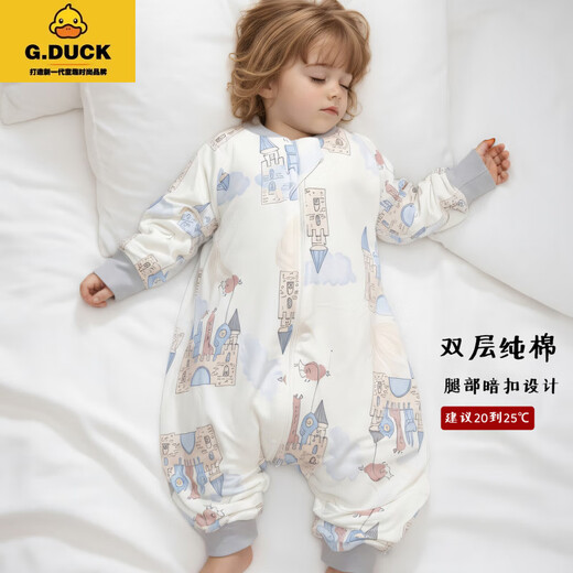 G.DUCKKIDS baby split-leg sleeping bag spring and autumn double-layer pure cotton baby one-piece pajamas, children's anti-kick quilt artifact, universal model for all seasons Cute rabbit--single-layer pure cotton short-sleeved Order according to the recommended height S (90) code--recommended height 70-8