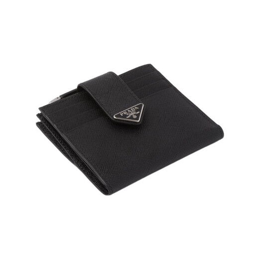 PRADA metal triangle logo calfskin card holder regular men's black gift bag (basic + original handbag)