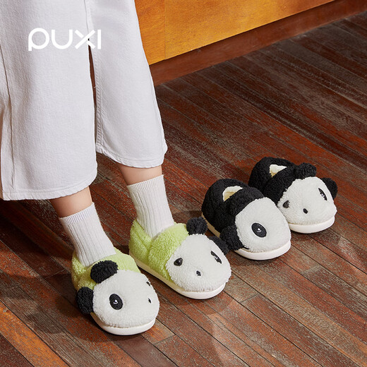 Puxi children's cotton slippers girls winter parent-child baby slippers women's bag heel indoor plus velvet warm children's cotton shoes crayon green 32 210mm
