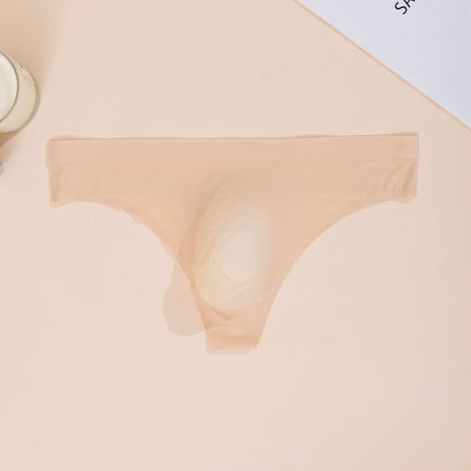 European and American one-piece sexy ice silk seamless men's thong men's transparent sports fitness underwear men's black + white + skin color M80-100Jin Jin equals 0.5 kg