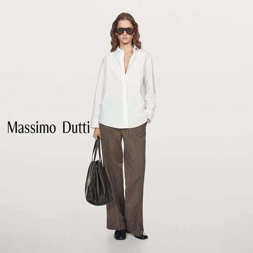 Massimo Dutti Autumn and Winter New Products 2025 Women's Clothing Classic Versatile Basic High Intelligent Cotton Long-Sleeved Shirt 05137887 White XS (165/84A)