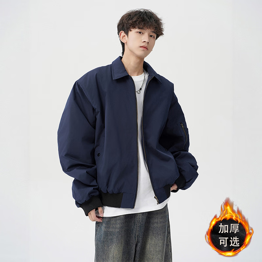 MMOPTOP American flight jacket autumn and winter men's fashion versatile loose casual jacket MJK10 navy blue L