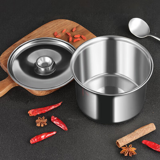 Kitchen plan stainless steel basin seasoning jar seasoning jar flavor cup with lid kitchen seasoning box thickened lard oil tank condiment barrel oil basin