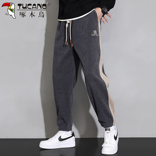 Woodpecker (TUCANO) pants men's autumn and winter casual pants men's loose corduroy thickened sports pants dark gray 2XL