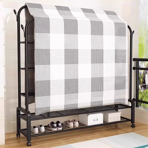 Clothes rack floor-standing bedroom home double pole clothes drying rack indoor clothes coat rack thick balcony clothes pole 130cm black single pole + storage rack