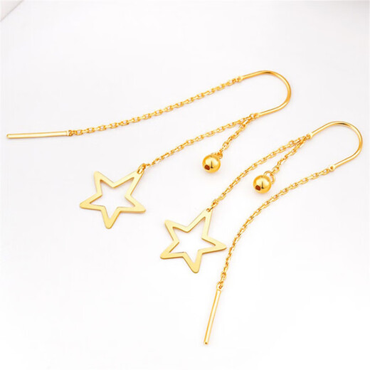 Su Chen 18k gold five-pointed star earrings women's long tassel earrings earrings round bead earrings fashion imitation gold ins do not fade