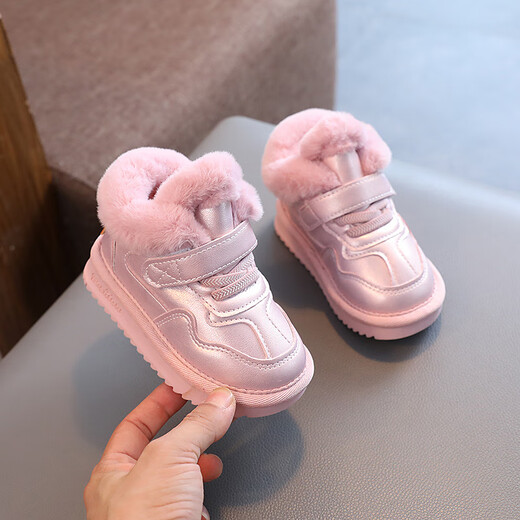 Tyrannis' same-quality cotton shoes for baby girls 1-3-5 years old, winter shoes plus velvet warm boots, girls' shoes, boys' winter style, pink, size 23/inner length 14.5cm
