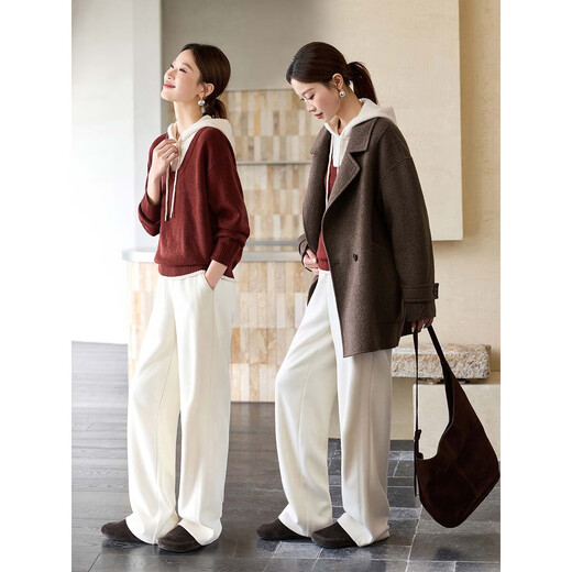 Mohan Yimei wool festival shirt warm sweater 2025 winter contrast stitching fake two-piece hooded top