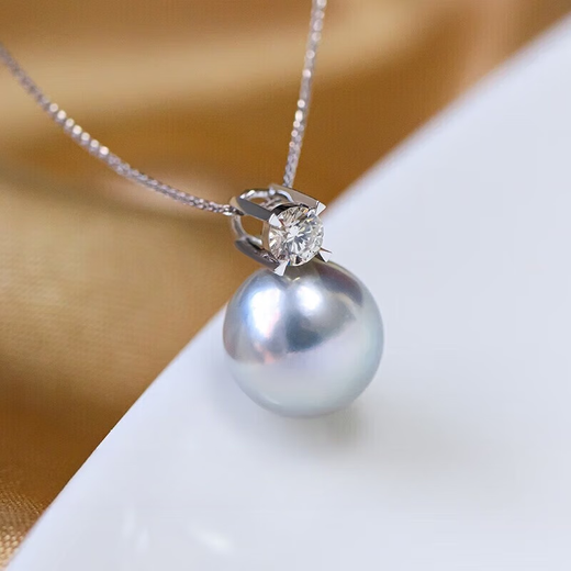 Princess Weiyang's Zhen Duoma Pearl Pendant Natural Freshwater Akoya Japanese Pearl Necklace Plated 18K Pendant for Women 18K Gold Mo Hua* Diamond Without Chain 9-9.5mm