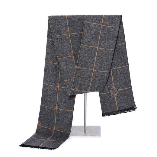 Ordos cashmere scarf men's plaid winter new Korean version thickened warm high-end gift scarf gray camel