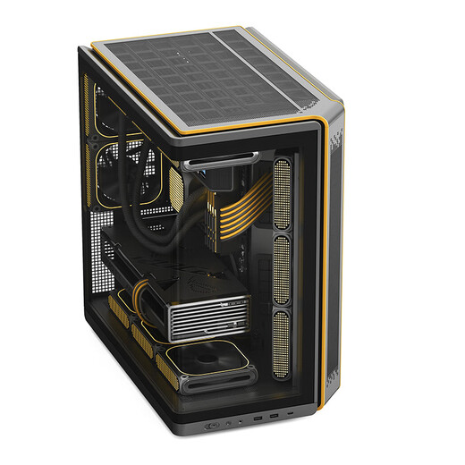 Patriot Star Canchen screen display version Sea view room chassis desktop ATX curved glass 360 water-cooled gaming computer large chassis Chen screen display version black + 8 prism 4Pro fans