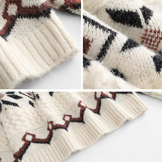 Langsha sweater women's new winter 2025 loose thickened pullover sweater Fair Isle high-end casual top