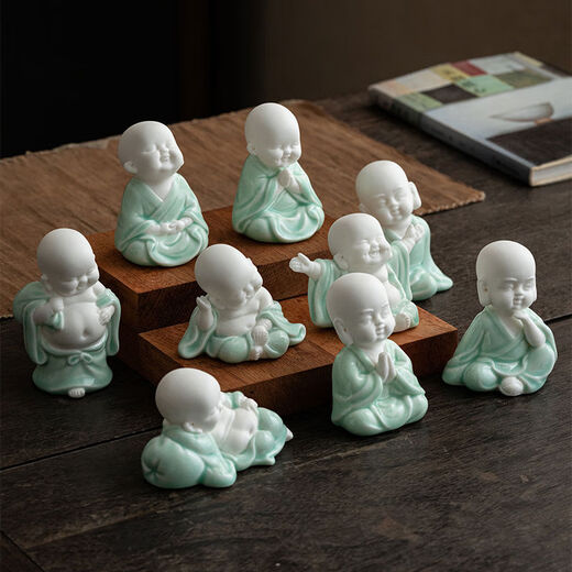 Lakeside Residence Celadon Big Belly Maitreya Buddha Tea Pet Ornament Can Raise Cute Laughing Buddha Little Monk Flower Pot Ornament Tea Set with Smile Always Open Celadon