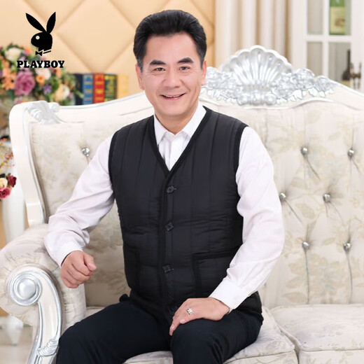 Playboy (PLAYBOY) Fur Lined Dad's Clothes Large Size Medium Men's Velvet Vest Medium Old Vest Men's Vest Thickened Cotton Vest Official Flagship Black Velvet - Regular Style XL Recommended 90-120 Jin Jin is equal to 0.5 kg