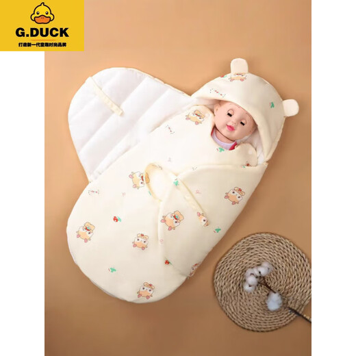 G.DUCKKIDS baby quilt pure cotton autumn and winter style first birth room all-in-one quilt newborn swaddle baby anti-jump sleeping bag blue persimmon ruyi snake 82*87cm thickened about 400 grams