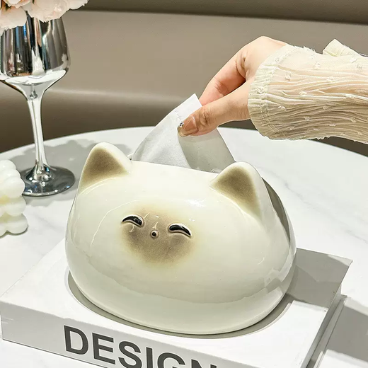 Yusenyi cream style creative high-end tissue box for home living room high-end light luxury toilet paper box desktop ceramic napkin Thai cat tissue box 4-piece set A