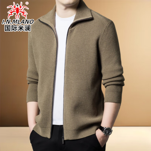 International Milan high-end 100% pure woolen sweater for men in autumn and winter thickened warm sweater lapel zipper knitted cardigan jacket for men dark gray produced in Ordos high-end quality XL/175 code recommended 140-160Jin Jin equals 0.5 kg