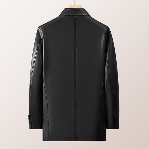 MONTAGUT mid-length velvet lining, warm and windproof, winter PU leather jacket for men, black XL