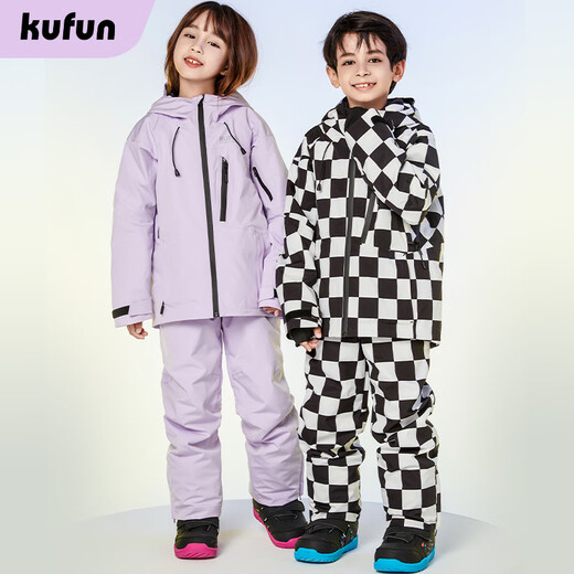 KuFeng (kufun) children's ski clothing suit for women and men new snow clothing tops single board and double board equipment waterproof jacket children super flash green overalls one size 110