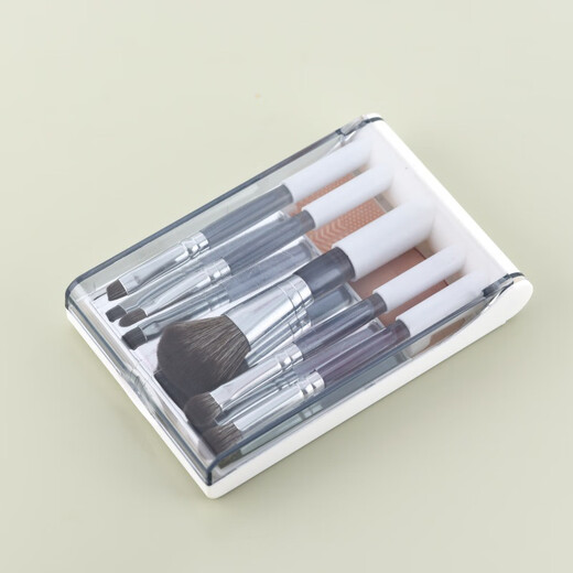 YAHLIGS girls portable 5-piece makeup brush set with mirror, soft-bristled powder brush, foundation brush, student affordable mini brush, multi-functional portable makeup brush, 10 pieces, white + makeup mirror