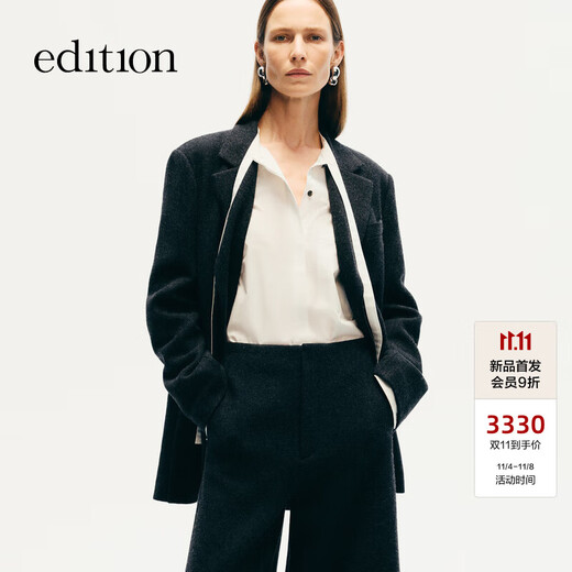 Edition woolen coat for women 2025 winter new woolen silhouette retro female gentleman suit jacket dark floral gray L