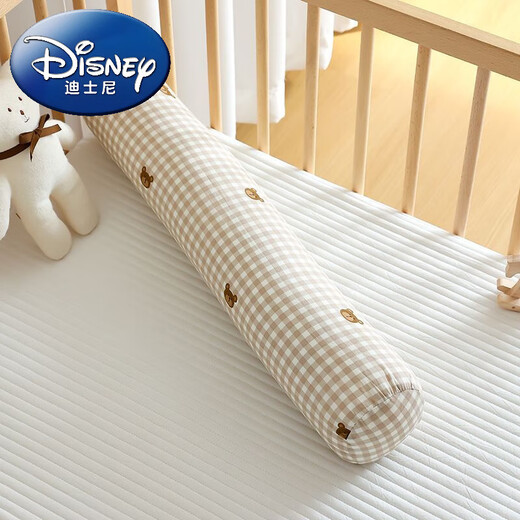 Disney baby pillow pure cotton soothing side sleeping leg clamp cylindrical long pillow newborn baby bed fence anti-collision removable and washable plaid bear-coat + liner 60x11cm