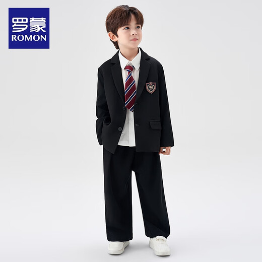 Romon Boys' Suit Suit New Middle and Large Boys Handsome British Boys Casual College Style Performance Dress Black 160