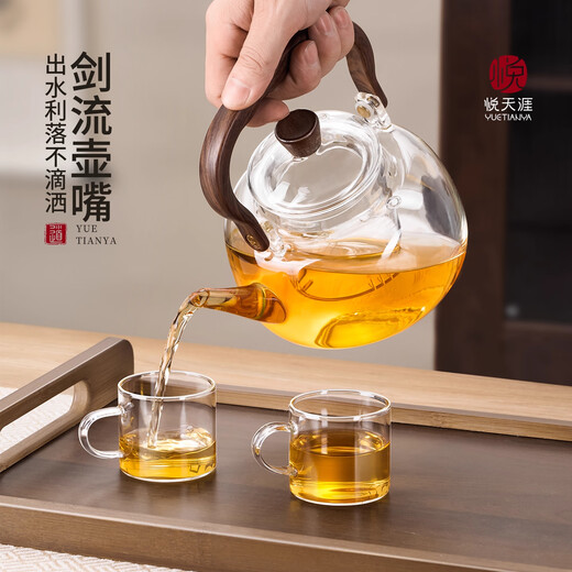 Yue Tianya Teapot Electric Ceramic Stove Set Household Small Water Boiler Large Capacity Insulated Glass Lift Health Teapot 1L Listening Pot + Wood Color Electric Ceramic Stove