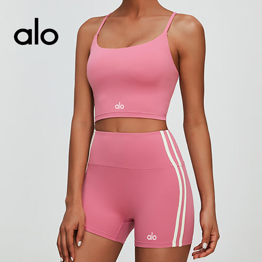 ALO YOGA yoga set yoga American sexy cross back beautiful Pilates fitness contrast color shorts camisole two-piece set light luxury black (top) M