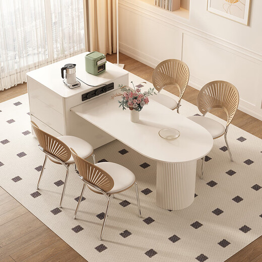 Pashaman slate island dining table integrated Nordic simple cream style small apartment dining table with 4 dining chairs 1047