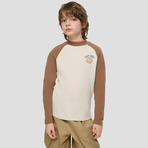 Gap Boys Autumn Logo Brushed Loose Contrast Color Raglan Long Sleeve T-Shirt Children's Wear 805094